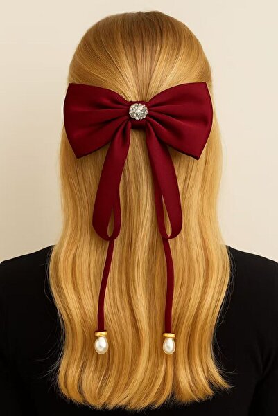 MD Moda Accessories مشبك شعر على شكل فيونكة باللون العنابي مع تفاصيل حجرية عل...