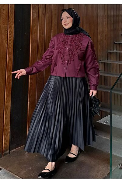 KONTRAST BOUTIQUE BORDO FIRFIR DETAYLI GÖMLEK