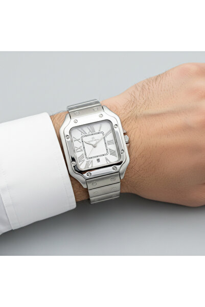 MOUNT ROYAL Mont Royal Men's Santos Watch, Silver Stainless Steel with White Dial