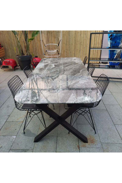 Greenmall Silver Fantasy Mermer Oval Masa Koyu Gri