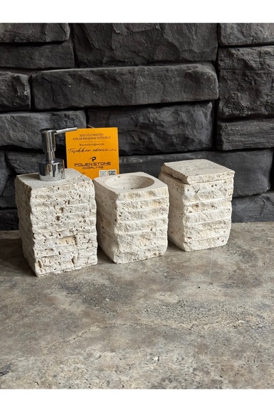 Polen Stone Patlatma Model Travertine Natural Stone Triple Bathroom Set