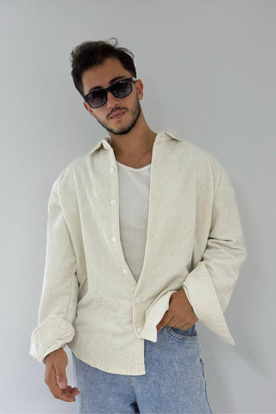 thesunfyre ΑΝΔΡΙΚΟ oversized Μακρυμάνικο κοτλέ Βελούδινο Πουκάμισο