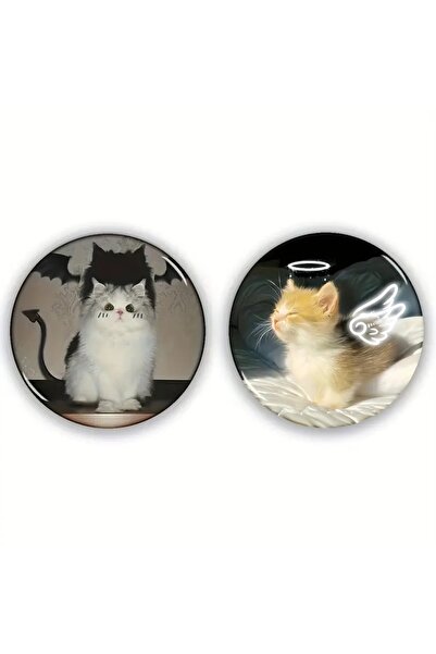 Fivy 2’li set Sevimli Melek ve Şeytan Temalı Kedi Rozet