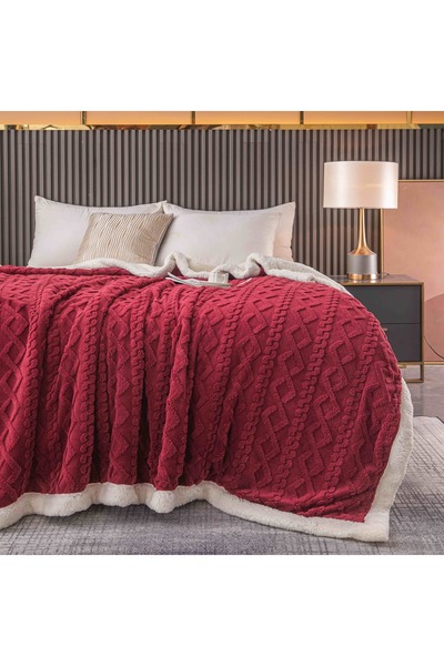 JOJO HOME Cocolino blanket with fur, Tricot type, 200x230cm, plush microfiber, Red