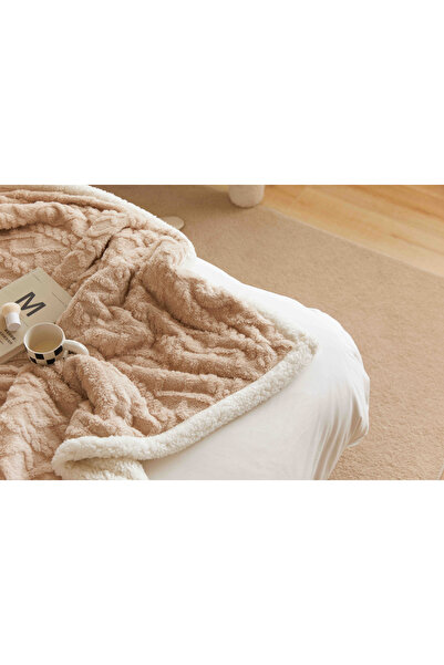 JOJO HOME Cocolino blanket with fur, Tricot type, 200x230cm, plush microfiber, Beige