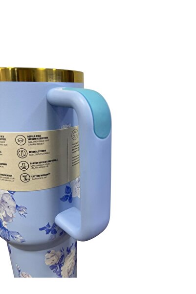 bahadırsilahcılık Mavi Çiçek desen Pipetli İthal termos bardak 1.18 L