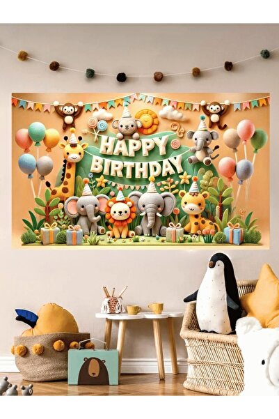 Bkmc Safari Themed Custom Birthday Banner Backdrop 60X100 Vinyl Tarpaulin Banner Birthday Party Set Decoration