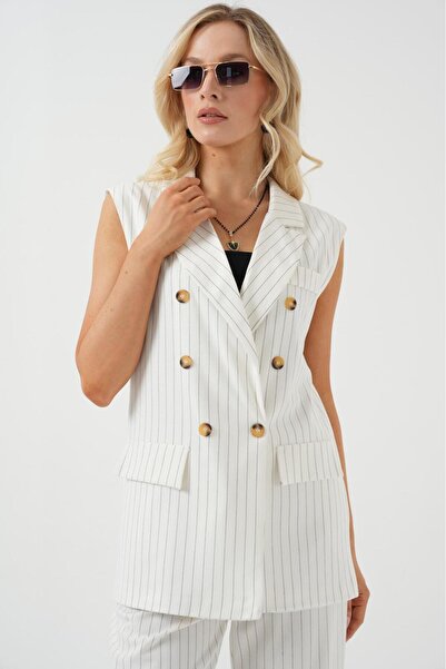 Zübeyde Sayın Striped Fabric Bottom Top Vest Set