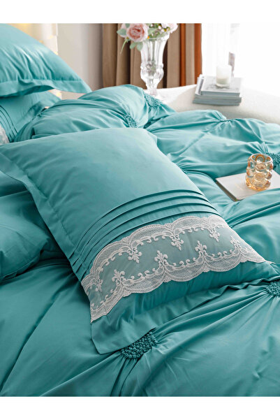 JOJO HOME Bed Linen, 6 Pieces, Embroidered Hearts, Finet Premium, Turquoise