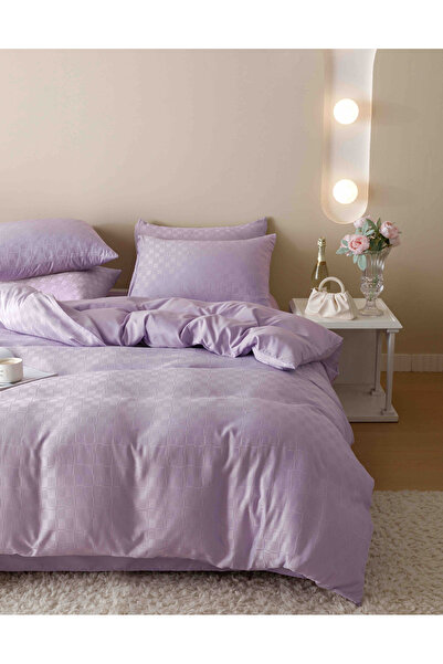 JOJO HOME Bed Linen, 2 Persons, 6 Pieces, Fine Jacquard, Lilac