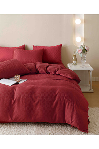 JOJO HOME Bed Linen, 2 Persons, 6 Pieces, Fine Jacquard, Red