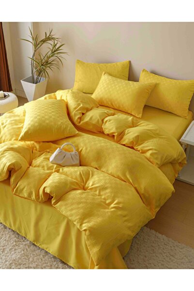 JOJO HOME Bed Linen, 2 Persons, 6 Pieces, Fine Jacquard, Yellow