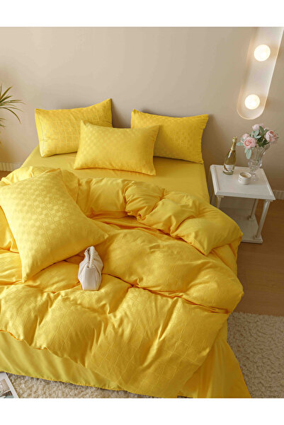 JOJO HOME Bed Linen, 2 Persons, 6 Pieces, Fine Jacquard, Yellow