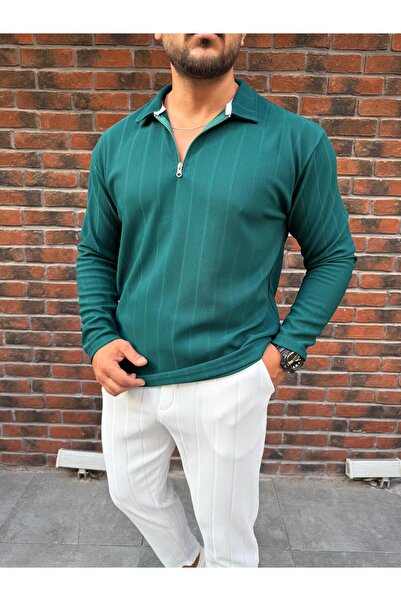 Combineman35 Ανδρικό φούτερ με κάθετες ρίγες μαύρο υφασμάτινο οθωμανικό με λεπτομέρεια με φερμουάρ