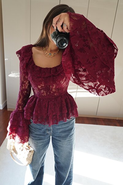MORE THAN A DRESS BORDO RETRO DANTEL BLUZ