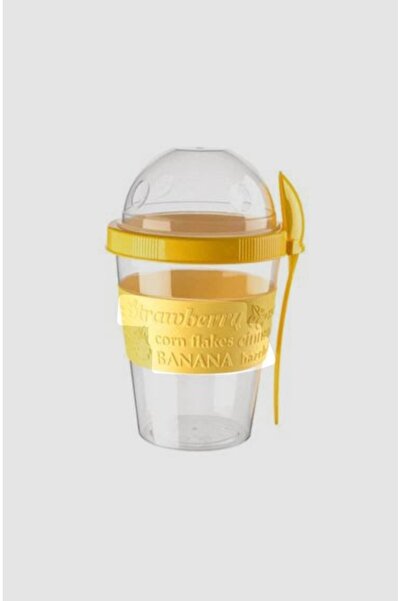 abnturk Yüksek kalite Kapaklı Kaşık Bölmeli Plastik Mısır Gevreği ve Yoğurt Bardağı