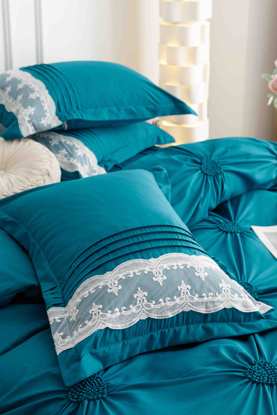 JOJO HOME Bed Sheets, 6 Pieces, Embroidered Hearts, Finet Premium, Blue