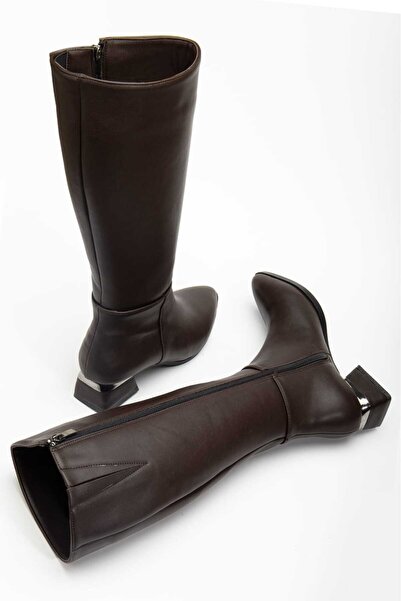 ELEVAM Жіночі чорні чоботи до коліна з блискучими деталями, на блискавці, зі шкіряним виглядом