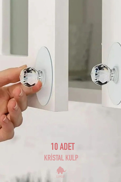 ELAMOUR Yapışkanlı Pratik Kristal Askılık Dolap Çekmece Klozet Kapağı Kulbu Çok Amaçlı Kulp 10 ADET