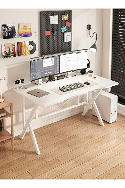 EGG White K-Shaped Gaming Desk 140×60×75cm, Large Computer Table for Home Office & Gaming