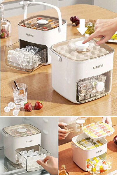 Kitchen Beauty Otomatik Basmalı 48 Hazneli Kapaklı Buz Kalıbı Çift Bölmeli Bu...