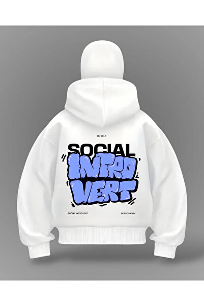 Gofeel Beyaz Social Vert Baskılı Kar Maskeli Oversize Sweatshirt Hırka