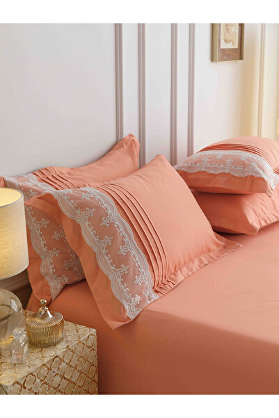 JOJO HOME Bed Sheets, 6 Pieces, Embroidered Hearts, Finet Premium, Peach