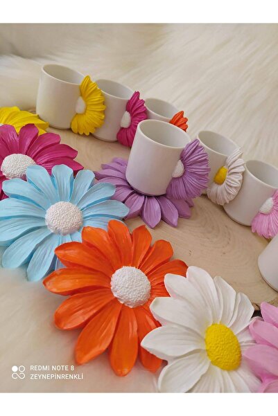 Mutlu Papatya çiçek fincan takımı renkli 6 lı takım