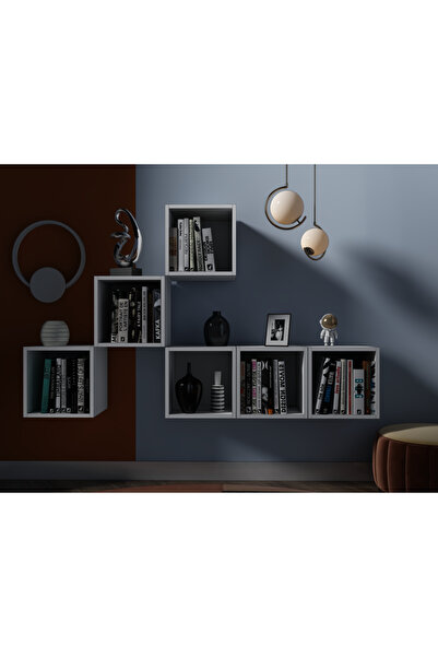 Nettrends Çok Fonksiyonlu Asimetrik Duvar Rafı, Kitaplık ve Salon Ünitesi
