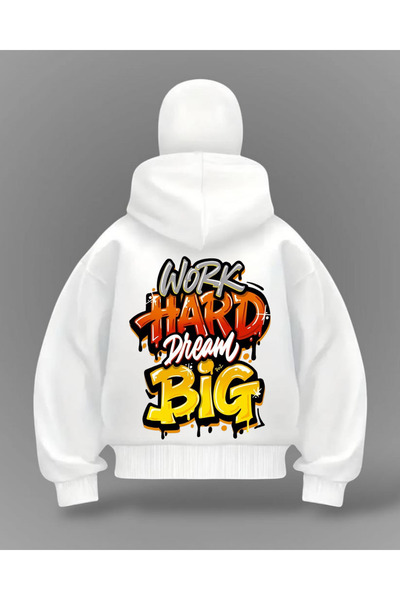 Gofeel Beyaz Work Hard Baskılı Kar Maskeli Oversize Sweatshirt Hırka