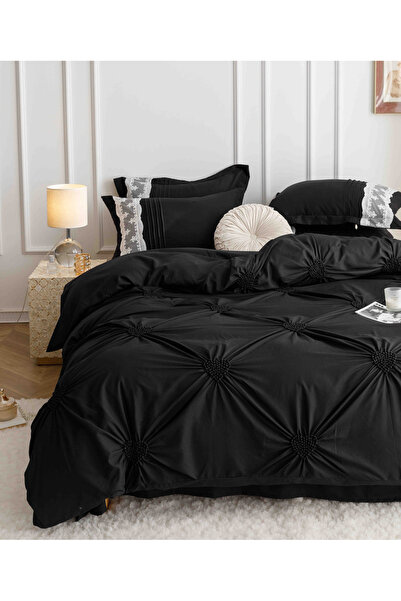 JOJO HOME Bed Sheets, 6 Pieces, Embroidered Hearts, Finet Premium, Black