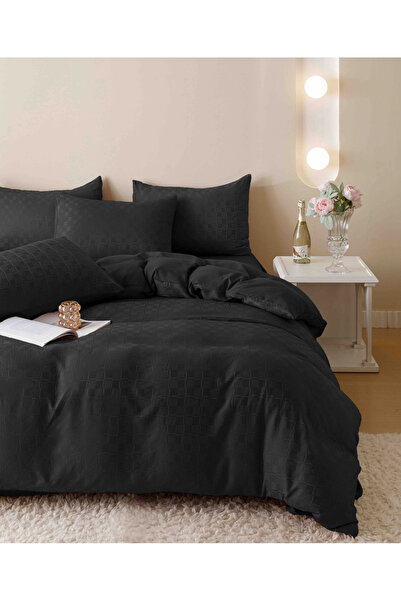 JOJO HOME Bed Linen, 2 Persons, 6 Pieces, Fine Jacquard, Black