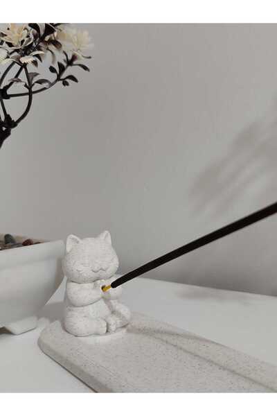MODA Mermer Desen Meditasyon Yapan Kedi Tütsülük ( 24cm )