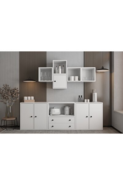 Nettrends Geniş Alanlı Çok Bölmeli Modüler Mutfak Dolabı, Kiler ve Servis Ünitesi