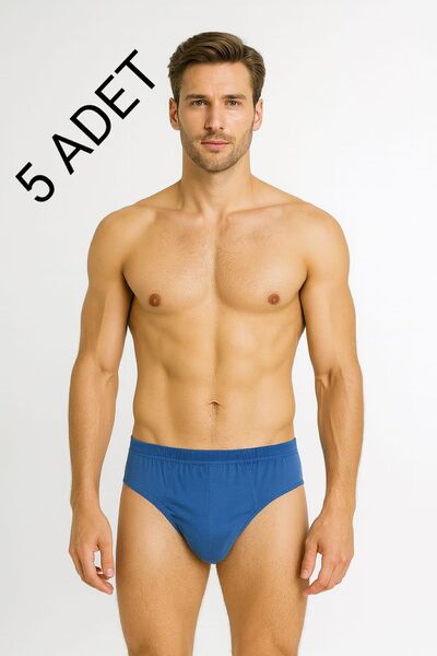 enmodaiçgiyim 5 Pieces 100% Cotton Saks Blue Men's Briefs – Breathable, Comfortable Fit