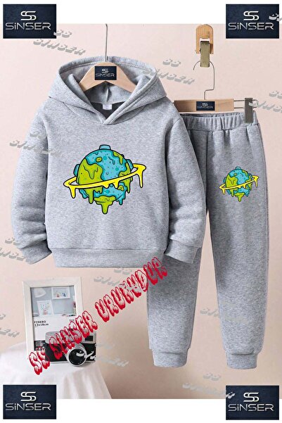 SS SİNSER Παιδικό Unisex Σετ Φούτερ με Κουκούλα και Στάμπα "WORLD FLOWING PAINT"