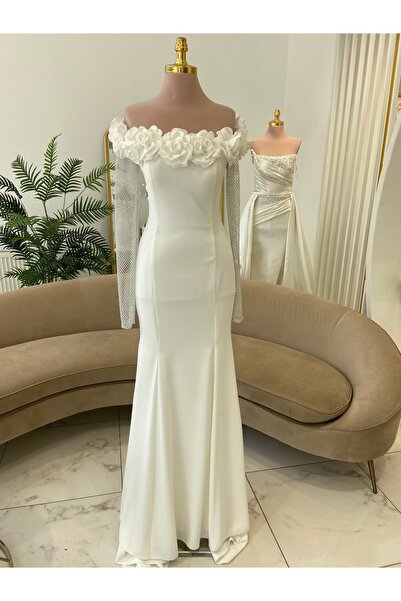 Mergen BEYAZ UZUN ABİYE ELBİSE