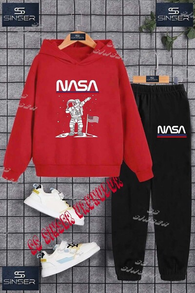 SS SİNSER Children's Unisex Hooded Tracksuit Set with the Print of "Astronaut...