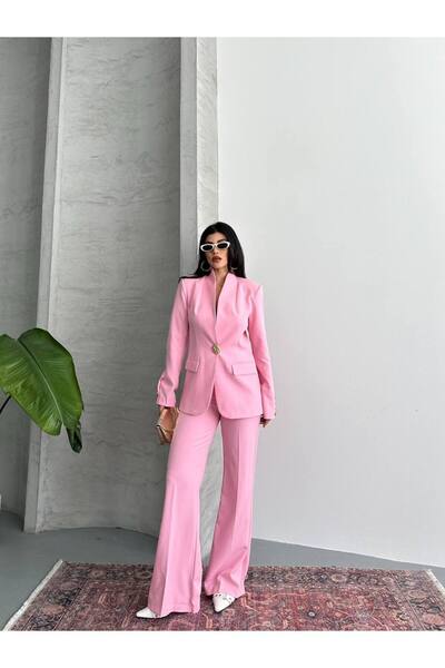 buqre's moda Gold Single Button Stand Collar Double Blazer Suit