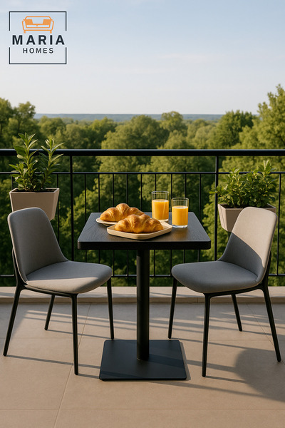 MARIA HOMES Black Square Dining Table 60×60×74 cm – Modern Café & Restaurant Table with Metal Base