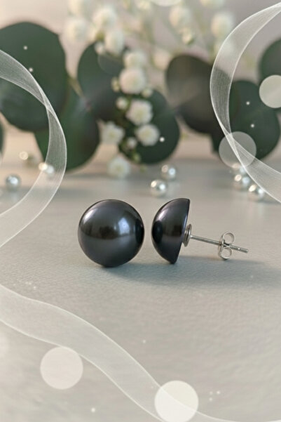 bymissmücevherat 12 mm Tahiti İnci Küpe – 925 Ayar Gümüş Büyük İnci Küpe |