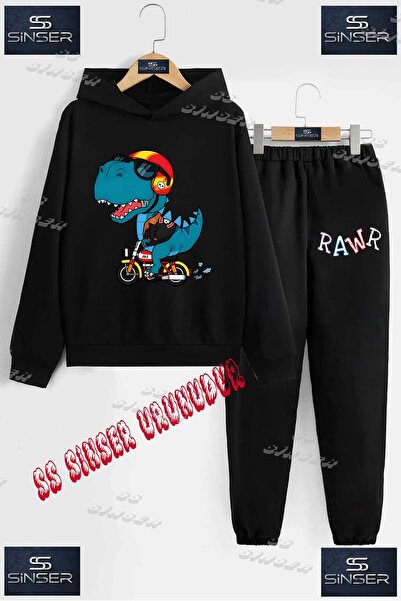 SS SİNSER Children's Unisex Printed Hooded Tracksuit Set with the Text: "Rawr...