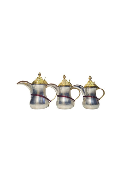 Generic Pomegranate coffee pot set Baghdadi made of heavy brass. The set consists of three pieces.
