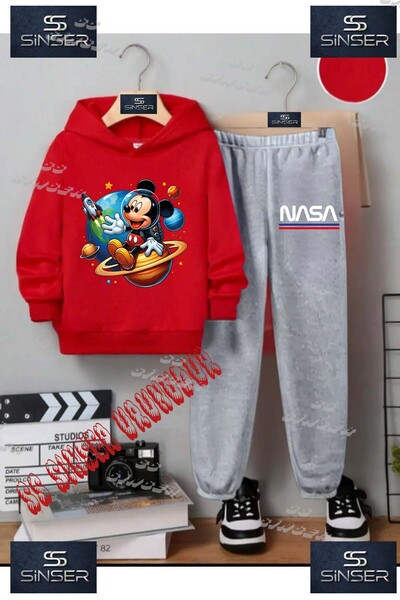 SS SİNSER Children's Unisex Printed Hooded Tracksuit Set with "Astronaut Mick...