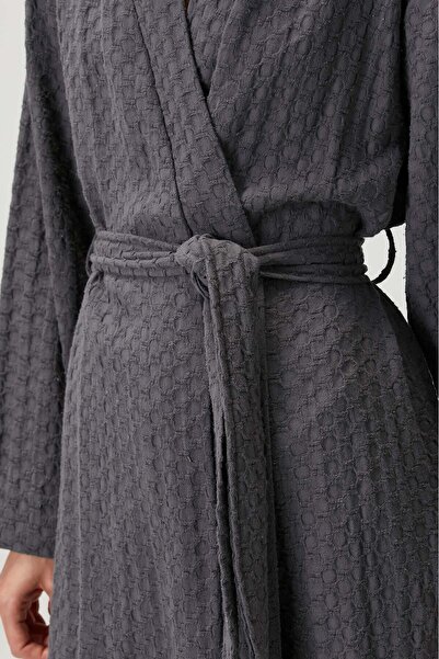 Barine Honeycomb Textured Cotton Bathrobe Dark Gray