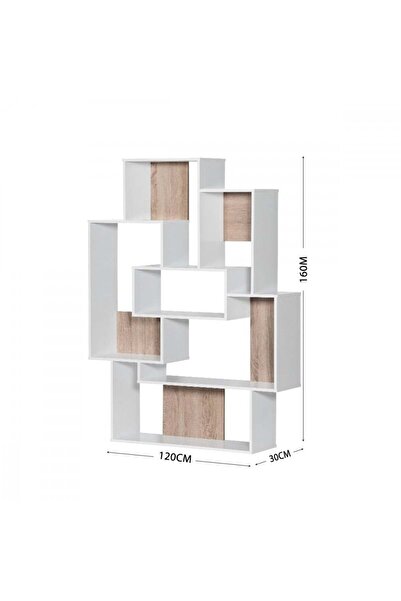 BAITY 10 Shelves Malaysian Wood Open Design Bookshelf - White and Wooden Color