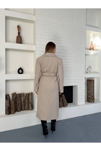 MODA DURAĞI Long Cashmere Coat with Belted Pocket Detail