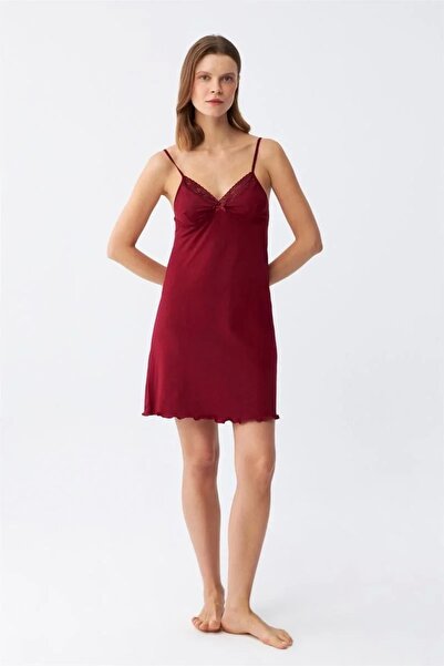 TOMMTONN Cămașă de noapte din bumbac pieptănat cu bretele la modă, roșu visiniu