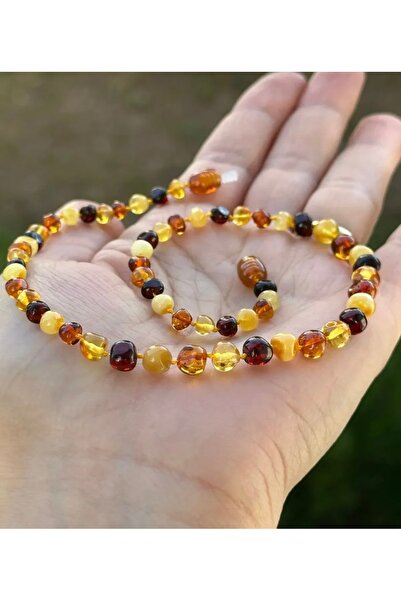 NİSSBEBE Kehribar Kolye Sertifikalı Orijinal Damla Kehribar Kolye ve Yetişkin...