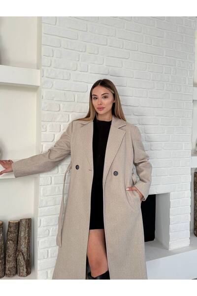 MODA DURAĞI Long Cashmere Coat with Belted Pocket Detail